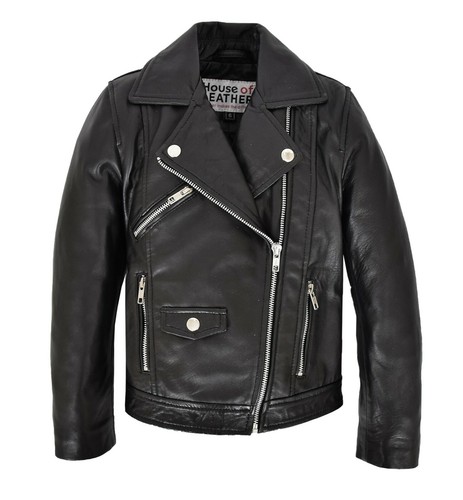 Girls leather biker jacket - leather,