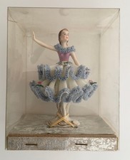 Vintage Dresden Porcelain Lace Ballerina Figure - Blue and White - Boxed