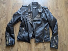 Zara Real Leather Studded Biker Jacket Gold Hardware Size M