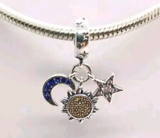 ?Sun Moon & Star Celestial Charm Pendant Bracelet Genuine Sterling S925?