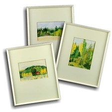 Trio of Original Framed Retro Landscape Watercolour Paintings Nordik Woodland