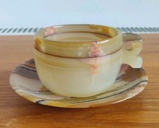 Unusual Carved Onyx Stone Cup And Saucer Beautiful Stripes in the Stone