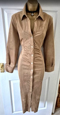 ZARA Tan Suede Effect Collared Long Sleeve Shirt Dress - Size M ( 12 )