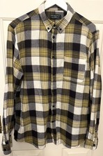 Men’s Primark Navy Mustard White Checked Cotton Shirt - Size Large