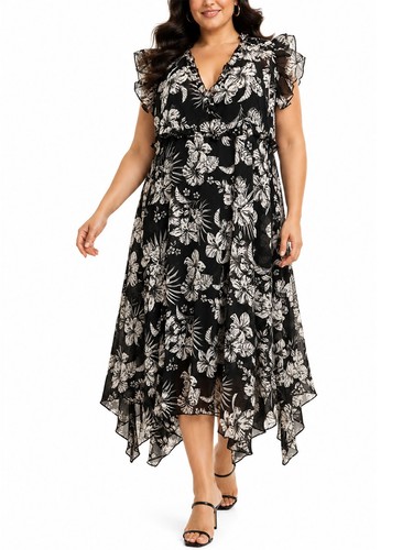 Yours ladies black floral v - ladies,