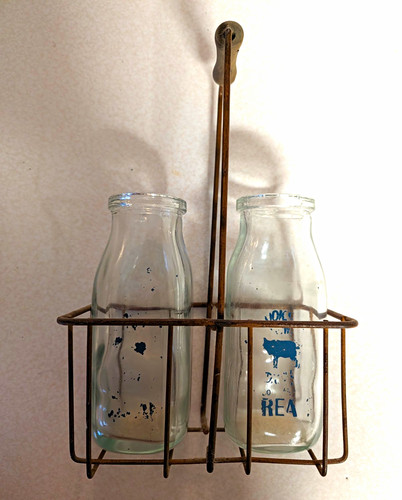 Clear glass milk bottles - milk, w/