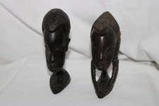 2x Vintage Tribal African Carved Heads, Ethnic, OOAK, Handmade 