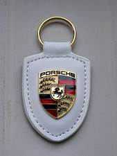 Porsche Leather Crest Car Keyring Keychain White 911 GT3 Taycan Turbo