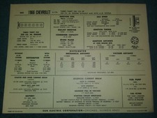 1966 CHEVROLET 250 I-6 ENGINE SUN TUNE-UP CHART / USEFUL ITEM!