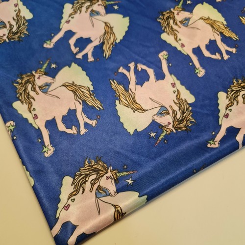 Blue unicorn satin fabric - blue,
