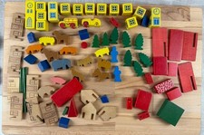 Creative Playthings Vintage Miniature Wooden Building Toy Lot And Animals 80 pc