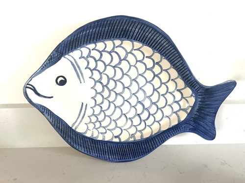 Fish shaped serving plate blue - fish,