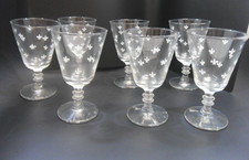 Vintage Glassware set of 7 Fleur de Lis wine glasses - one with a chip