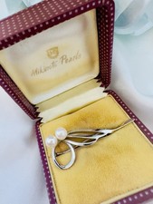 Mikimoto Sterling Silver Akoya Pearl brooch In Box