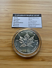 fine silver 1 ounce 2004 Canadian maple leaf 5 dollar bullion collectable coin