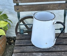 Large Vintage Rustic White Enamel Jug Pitcher