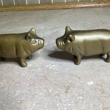 2- Vintage Solid Brass Pig