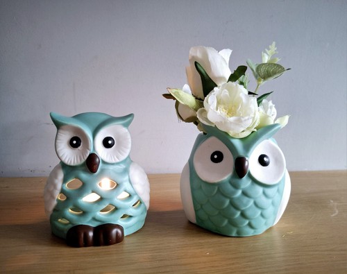 Porcelain owl tea light holder - porcelain,
