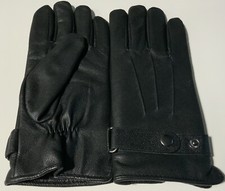 Black mens genuine leather sheep nappa gloves with strap small large medium XL