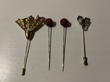 Four Vintage Ladies Hat Pins Mixed Materials Good Condition