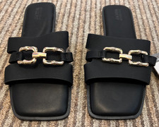 Primark Womens Sandals Sliders Padded Insoles Wide Fit Open Toe 6/39 NEW Black