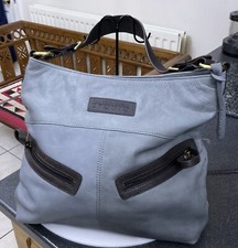 Vintage Fenn Wright Manson Large Slate Blue / Grey Leather Bag Shoulder Handbag