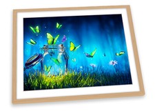 Majestic Butterflies Forest Floral Blue FRAMED ART PRINT Picture Poster Artwork