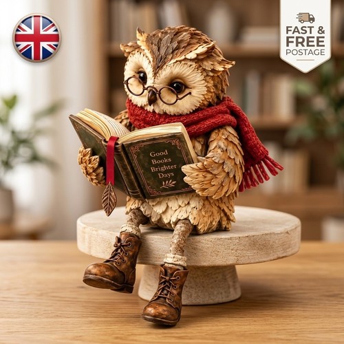 Reading owl figurine cute - reading,