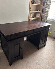 Solid Dark Wood Modern Desk With Cabinets And Drawers / Work From Home Office