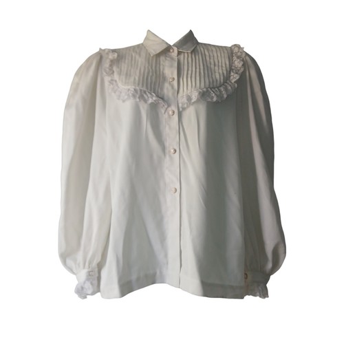 Vtg 80s white ruffle bib - white,