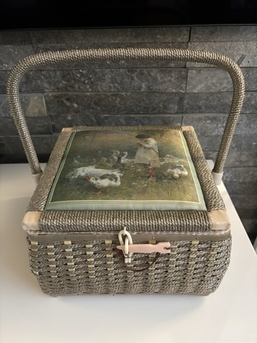 Vintage wicker sewing basket - sewing,