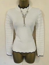 Karen Millen Jumper Size Medium UK Size 12 White Pointelle Sleeve Knit Jum