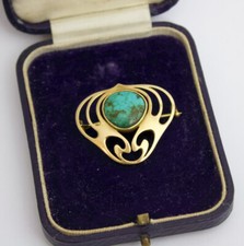Murrle Bennett & Co 15ct gold art noveau brooch turquoise Liberty maker Antique