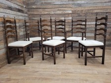 Six Rustic Vintage Farmhouse Ladder Back Kitchen Dining Chairs Inc Two Carvers