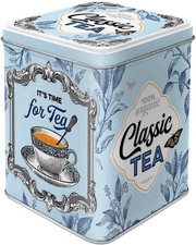 Vintage Style Retro Tea Caddy Square Hinge Lidded Storage Tin - Classic Teas