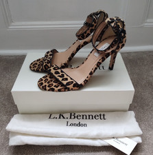 LK Bennett Leopard print Dora Shoes UK5 EU38 calf hair boxed ankle strap heels