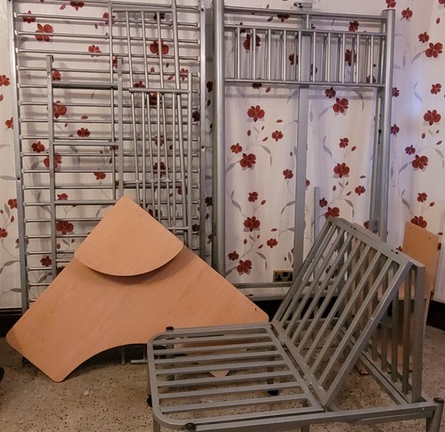 High bed with corner desk - bed,