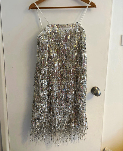 Silver sequin fringe - sequin,