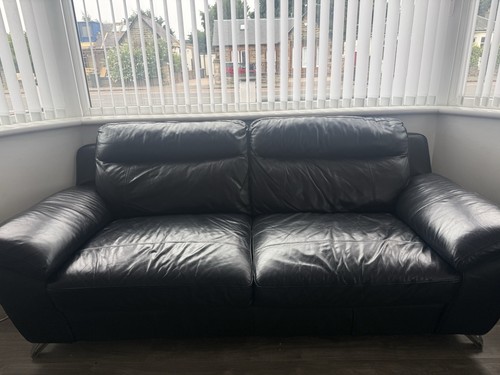 Black leather sofa - sofa, set
