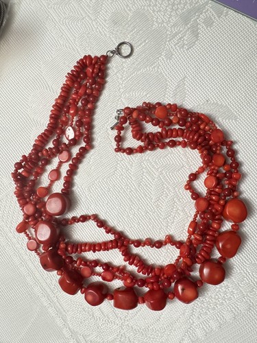 Red coral bamboo - coral, necklace