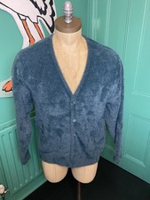 Men’s Stussy Cardigan, Shaggy Brushed Soft, Teal/Blue Size Large