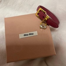 MIU MIU Bracelet Leather Pink Crystal Charm