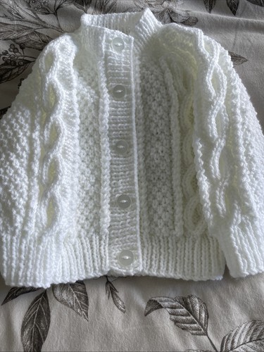 Hand knitted girls white aran - hand,