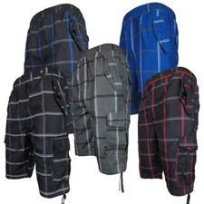 Mens Cargo Combat Shorts Elasticated Summer Casual Shorts 6 Pocket Plain & Check
