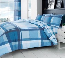 Blue duvet set check quilt cover light blue modern tartan new bedding CLEARANCE