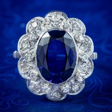 ANTIQUE EDWARDIAN BLUE SAPPHIRE DIAMOND CLUSTER RING 4.2CT SYNTHETIC SAPPHIRE 