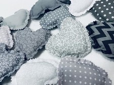 Handmade fabric Shabby Chic Vintage Heart Nursery Bunting Grey Silver White x 10