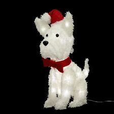 LED  Christmas Decoration Light Up Fluffy Westie Puppy Glitter Red Bow and Hat
