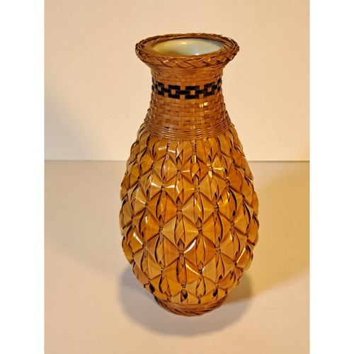 Vintage bamboo woven vase - woven,
