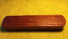 Vintage Wooden Pencil Case With Brass Inlay